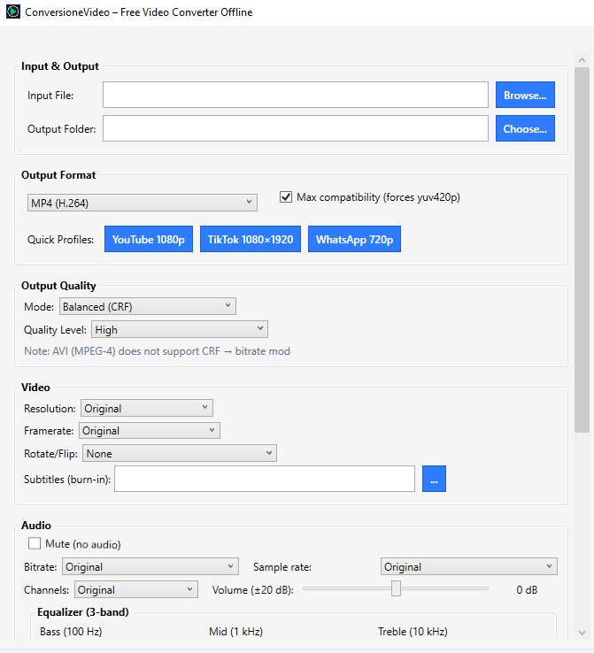 Output format & Quick Profiles